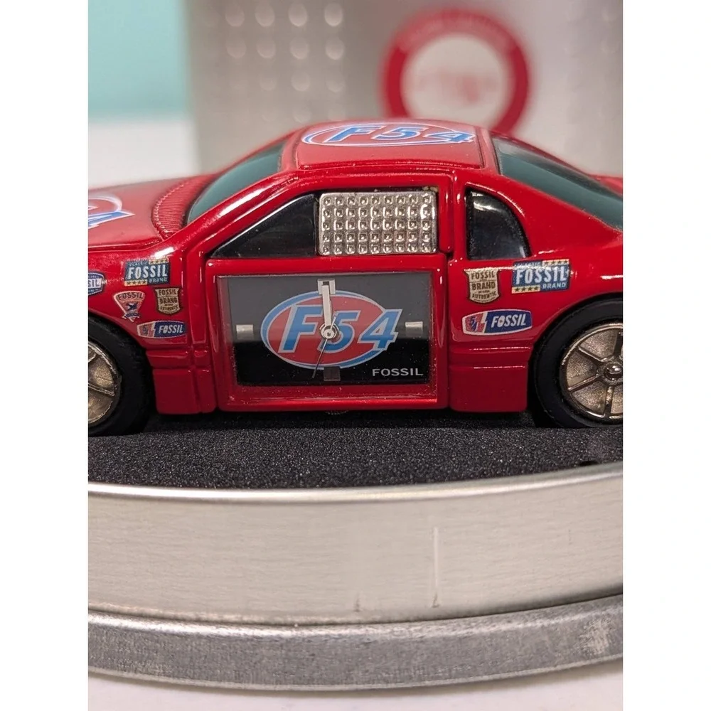 Fossil Desk Clock Vintiage Stock Red Car Clock With Original Tin Collectors Edit